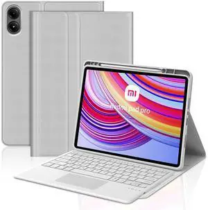 IVEOPPE Touchpad Keyboard Case for Xiaomi Redmi Pad Pro 12.1 Inch 2024, 7 Colors Backlight Wireless Bluetooth Trackpad PU Folio Stand Cover Case with Pen Holder, Auto Sleep/Wake Up, Long Battery,Grey