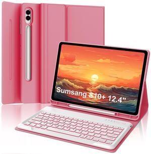 Keyboard Case for Samsung Galaxy Tab S10+ Plus/S9+ Plus/S9 FE+ Plus/S8+ Plus/S7+ Plus/S7 FE 12.4 inch, Magnetic Detachable Bluetooth Wireless Keyboard, Slim Stand Cover Case with S Pen Holder, Red