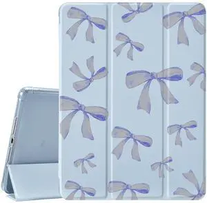 JOYLAND Blue Bow Pad Case for iPad 7th/8th/9th Generation - Auto Wake/Sleep, Anti-Scratch Shockproof Premium Folio Stand With Pencil Holder for iPad 2019/2020/2021 - 10.2 Inch