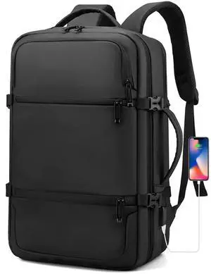 JUNYRRYO Travel Backpack for Men Women, Carry on Backpack, TSA 17.3 inch Laptop Backpack Flight Approved, Waterproof Personal Item Travel Bag, Business Work Weekender Bag Daypack Luggage - Black