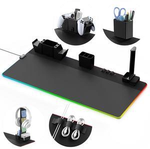 KDD Large Gaming Mouse Pad with Magnetic Organizer Set - Light Modes Touch Control Desk Computer Keyboard Mat - 35.43X17.71 Soft Mousepad with Non-Slip Rubber Base for Gamer Storage Accessory Setup
