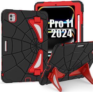 Kezigud Shockproof Case for iPad Pro 11 inch M4 2024,iPad Pro 11 5th Gen Cute Heavy Duty Rugged Silicone +PC Cover with Pencil Holder& Stand for Kids Boys Apple iPad Pro M4 11'' (Black+Red)