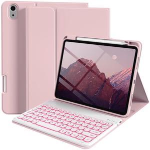 kenke for iPad 11/10th Gen Case with Keyboard 11/10.9 inch 2025 A16/2022, Detachable Wireless Bluetooth Keyboard Case with Right Side Pencil Holder, Backlit White Circular Keycaps (Light Pink