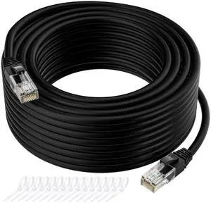 Cat5e Ethernet Cable 300 FT, Long Cat 5e Internet Cable, Black Snagless Patch Cord, Flexible, Network, LAN, PoE, Standard RJ45 Connector for PC, Server, Router, Modem, TV, PS5 - with 15 Cable Ties