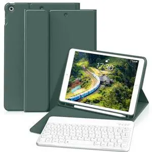 KVTVOU Keyboard Case for iPad 9th/8th/7th Generation (10.2 Inch, 2021/2020/2019), Smart Magnetic Detachable Wireless Bluetooth Keyboard, Folio Stand Cover with Pencil Holder, Dark Green