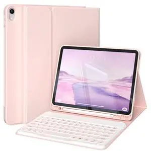 KVTVOU for iPad (A16) 11th/10th Generation Case with Keyboard (11/10.9 Inch, 2025/2022) - 7 Colors Backlit Wireless Detachable Folio Keyboard, Flip Stand Cover with Pencil Holder, Pink