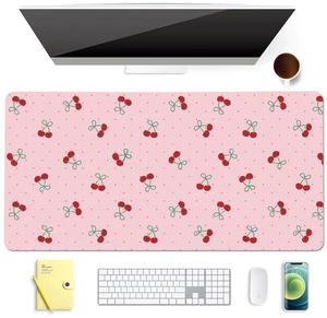 BlHMCASE Cute Cherry Kawaii Pink Extended Gaming Keyboard Mouse Pad, Non-Slip Leather Home Office Desk Mat Protector, Laptop Desk Pad Writing Pad
