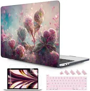 Lepeoac Case for MacBook Pro 13 inch with/Without Touch Bar (2016-2022, M2 A2338 M1 A2289 A2251 A2159 A1989 A1706 A1708), Hard Shell + Keyboard Cover + Dust Plug - Flowers