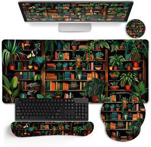 LIMKRIAN Book Mouse Pad Set Large Desk Matt for Desktop, Ergonomic Mouse Pad with Wrist Rest, Gaming Mouse Pad Wrist Support Keyboard Mat Cup Coaster Set Cute Office Desk Decor Accessories