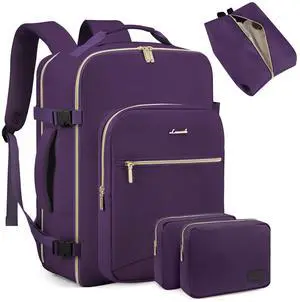 LOVEVOOK Carry on Backpack, 50L Travel Backpack Women for Airplanes, 18 inch Laptop Backpack with Toiletry Bag Carry on Bags for Airplanes Casual Daypack for Weekender Overnight Hiking, Dark purple