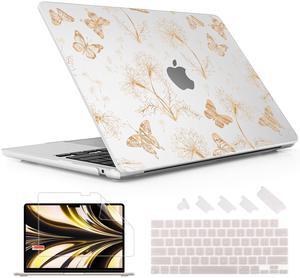 May Chen Compatible with M4 MacBook Air 15 inch Case 2025 2024 2023 Release A3241 A3114 A2941 M2 M3 Chip, Surface Hard Shell Case for MacBook Air 15.3" with Retina Display, White Butterfly