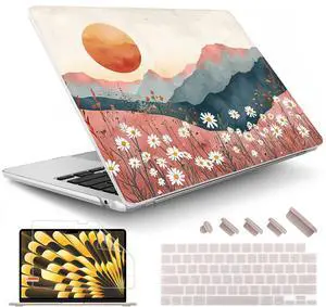 May Chen for MacBook Air 13.6 inch Case A3240 A3113 A2681 M4 M3 M2 Chip, 2025 2024 2023 2022 Release, Ultra-Thin Plastic Hard Shell Case for MacBook Air 13.6" with Retina Display, Mountains Daisies
