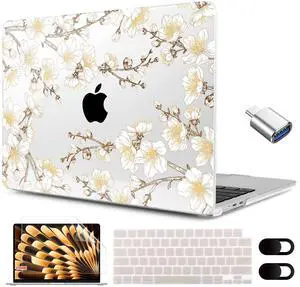 MEEgoodo for M4/M3/M2 MacBook Air 15.3 inch Case 2025 2024 2023, Case Fit Model (A3241/A3114/A2941) for MacBook Air 15 inch, Laptop Hard Shell with Keyboard Cover, Cherry Branches