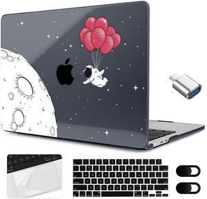 MEEgoodo Case for MacBook Air 15 inch M4/M3/M2 2025 2024 2023, Case Fit Model (A3241/A3114/A2941) for MacBook Air 15-inch, Laptop with Keyboard & Camera Cover & OTG Adapter,Spaceman Fly with Balloons