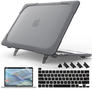 Mektron for MacBook Pro 13 inch Case 2022 2021 2020 Release M1 M2 A2338 A2289 A2251, Heavy Duty Slim Hard Shell Dual Layer Protective Cover with Fold Kickstand for MacBook Pro 13 Touch bar, Gray