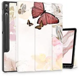 Mektron Case for Samsung Tab S9 /S9 FE Plus 12.4 Inch 2023 Model X810/X816B/X818U, Built-on Pencil Holder Hard Cover with Auto Wake/Sleep, Multi-Angle Stand for Galaxy S9 Plus, Butterfly Flower C073