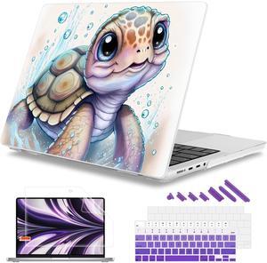 Mektron for M4 MacBook Pro 14-inch Case 2024 A3112 A3401 A3185 Fits 2023/2021 M3 A2918 A2992 M2 A2779 M1 A2442 Pro/Max, Printed Plastic Hard Shell Laptop Cover, Cute Turtle