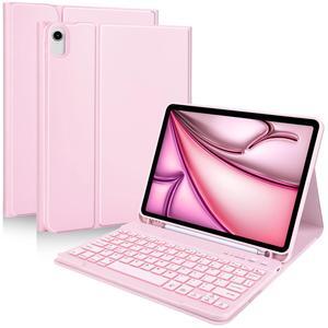 MMK for iPad Air 11 inch (M2) 2024 & iPad Air 5th 4th Generation Case with Keyboard 10.9 Inch, for iPad Case with 7 Colors Backlit Bluetooth Keyboard,Keyboard Cover with Pencil Holder, Pink