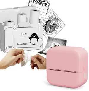NelkoGlobal Mini Sticker Printer with 3 Rolls of 50mm*3.5m White Self-Adhesive Thermal Printer Paper(Image Duration: 10 Years)