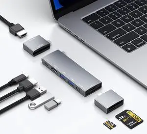 USB C Hub for MacBook, USB-C Hub 8-in-2, 2 HDMI 4K 60Hz, 2 USB A Data Ports microSD SD Card Reader for MacBook Pro 13 Inch, MacBook Air M1 M2 M3 iPad Dell XPS, Lenovo Thinkpad, HP Laptops