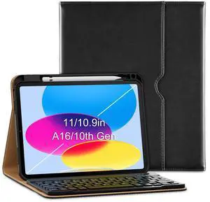 VIKESI Keyboard Case for iPad (A16,2025) 11th Generation/iPad 10th Generation Case (10.9" 2022),Premium Leather Smart Cover,Built-in Breathing Light,Function Row,Pencil Holder,Card Slots - Black