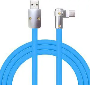 chubbycable FlexElbow Pro - 90 Degree Design 240W Fast Charge Cable Ultra-Thick Silicone Right Angle USB C Cable Phone Tablets Charging Cord, Blue, USB-A to Type-C, 13.1FT