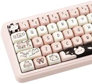 COOMICKEY PBT Keycaps 132 Keys Dye-Sublimation Kawaii Pink MOA Profile Custom Cute Keycaps for Cherry Gateron MX Switches Mechanical Keyboard