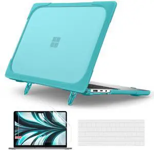 Batianda Heavy Duty Case for 12.4 inch Microsoft Surface Laptop Go 2 2022 / Laptop Go 3 2023 Release,Shockproof Protective Cover with Fold Kickstand for Enhanced Durability & Keyboard Cover, Blue