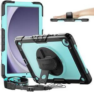 Timecity for Samsung Galaxy Tab A9 Plus Case 11 inch 2024 (SM-X210/X216/X218), Shockproof Sturdy Protection Case with Screen Protector, 360° Rotating Stand, Handle/Shoulder Strap- Light Blue