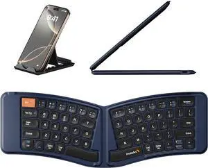 ProtoArc Ergonomic Foldable Keyboard, XK03 Split Folding Travel Bluetooth Keyboard, Ultra Slim, Portable for iPad, iPhone, Tablet, Laptop, PC - Dark Blue