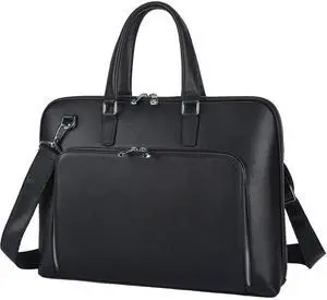 Masa Kawa Black Leather Slim Briefcase for Men Women Fits 15.6-16 Inch Laptop Professional Business Messenger Crossbody Shouder Bag Lawyer Ladies Office Work Brief Attche Case