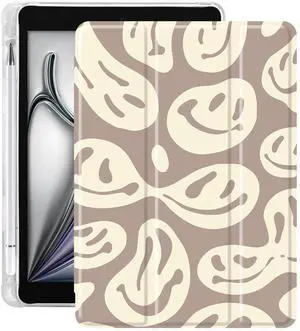 Idocolors Cute Ghost Face Pad Case for iPad 5th/6th Generation White Anti-Scratch Lightweight with Pencil Holder Trifold Stand Case Soft TPU Cover(Model Number:A1822 A1823 A1893 A1954)