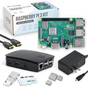 Raspberry Pi 3 B Starter Kit | Power Supply | Case | 64GB Edition | HDMI Cable 1m | USB Card Reader | Heat Sink | Raspberry Pi 3 B 1GB RAM