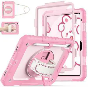 Cantis Case for iPad 11-inch (A16) 2025/ iPad 10th Generation 2022 (10.9 inch) with Screen Protector, iPad 11th Case with 360 Degree Rotating Stand/Shoulder Strap/Pencil Holder, Pink