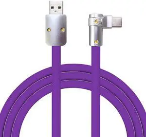 chubbycable FlexElbow Pro - 90 Degree Design 240W Fast Charge Cable Ultra-Thick Silicone Right Angle USB C Cable Phone Tablets Charging Cord, Purple, USB-A to Type-C, 4.9FT