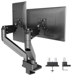 Claiks Dual Monitor Mount for Max 35 inch Screens Stand up to Max 89 lbs, Ergonomic Gas Spring Heavy-Duty Adjustable Monitor Arm, with Clamp and Grommet Base, VESA Mounting Holes 75&100mm, Black
