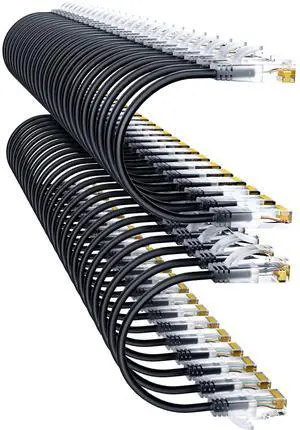 10Gsupxsel Cat6a Patch Cables 0.5ft (48 Pack) Slim, Cat6 Ethernet Patch Cable Pure Copper, Flexible Cat 6 Patch Cable 550MHZ 10G, Space-Saving Cat 6A Network Cables for Patch Panel Black