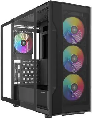 SAMA S40 Mid Tower ATX PC Case  High-Airflow Mesh Design, 4x120mm ARGB PWM Fans, Tempered Glass Panel, USB-C, RTX 4090 Ready Gaming Case (Black)