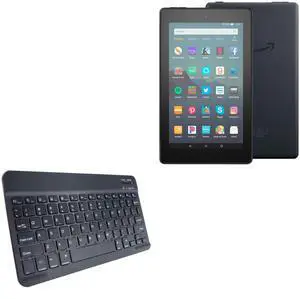 BoxWave Keyboard Compatible with Amazon Fire 7 (9th Gen 2019) - SlimKeys Bluetooth Keyboard, Portable Thin with Chiclet-Style Keys - Jet Black