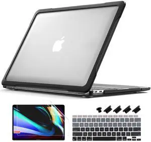 Batianda Ultimate Protection Case for MacBook Air 13 inch 2021 2020 Release Model A2337 M1 Chip A2179 A1932 2019 Matte Carbon Fiber Edges Shockproof with Keyboard Cover Screen Protector,Transparent