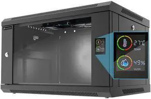 ZC HAPPY ORANGES Wall Mount Rack 6U9U/12U Server Cabinet Enclosure with 2 Cooling Fans, Locks, Temp Display, 450mm Depth, 19 Inch Switch Rack for IT Equipment, A/V Devices