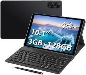 Aidekunlin Tablet with KeyboardG110.1 inch Screen3GB RAM128G+128G Memory4G LTE Android Tablet with Dual SIM Slots, 5MP+16MP Camera, 5000mAh BatteryNotebook Computer (Black, 1)