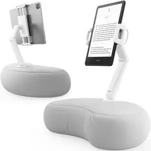 SAIJI Kindle Pillow Stand, iPad Stand Compatible with 4.7-15.6 Kindle, Phone, iPad, 360° Adjustable Tablet Holder for Bed with Flexible Dual Axis Arm and Microbead Cushion (Gray)