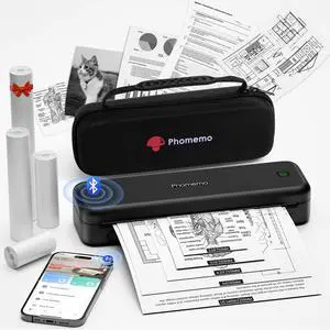 Phomemo Portable Printers Wireless for Travel Upgraded, M834 Bluetooth Thermal Printer 8.5" x 11"& A4 Size,Inkless Mobile Printer with Carry Case for Travel,Office,School,Car,Home,Black