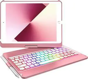 MMK Keyboard Case Compatible with iPad 10.2 inch 9th Gen 2021,for iPad 8th Generation 2020, 7 Color Backlit 360 Rotatable Wireless Detachable Bluetooth Keyboard Cover Tablet Case
