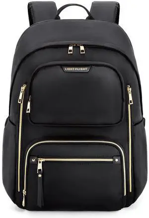 LIGHT FLIGHT Women's Laptop Backpack Fit for 15.6 Inch for Travel Work Business College, Large Capacity Stylish Bookbag with USB Port and Water-Resistant for Daily Use,Black