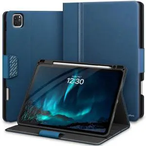 KingBlanc Case for iPad Pro 13-inch (M4) 2024 with Built-in Pencil Holder, PU Leather Smart Stand Cover, Auto Sleep/Wake, Supports Pencil Pro/Pencil (USB-C), Multi-Viewing/Drawing Angles, Blue