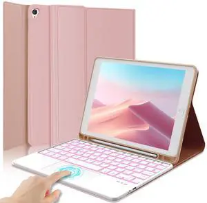 JADEMALL for iPad 9th Generation Case with Keyboard 10.2", Multi-Touch Trackpad, 7 Color Backlit Detachable Keyboard with Pencil Holder for iPad 8th/ 7th Gen/iPad Pro 10.5"/ iPad Air 3rd Gen, Pink