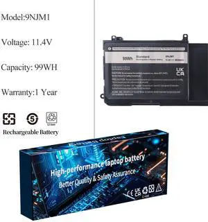 A AMANDA 99WH Type 9NJM1 Battery Replacement for Dell Alienware 15 R3 R4 17 R4 R5 P31E P31E001 P31E002 P69F P69F001 P69F002 ALW17C-D1738 D1748 D1758 D2758 Series 44T2R MG2YH HF250 0546FF 11.4V