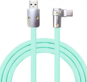 chubbycable FlexElbow Pro - 90 Degree Design 240W Fast Charge Cable Ultra-Thick Silicone Right Angle USB C Cable Phone Tablets Charging Cord, Light Blue, USB-A to Type-C, 19.6FT
